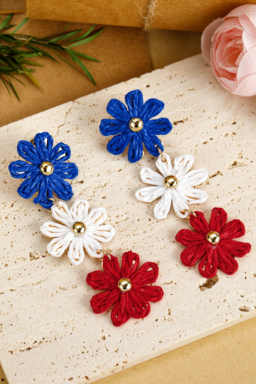 Red White & Blue Flower Earrings