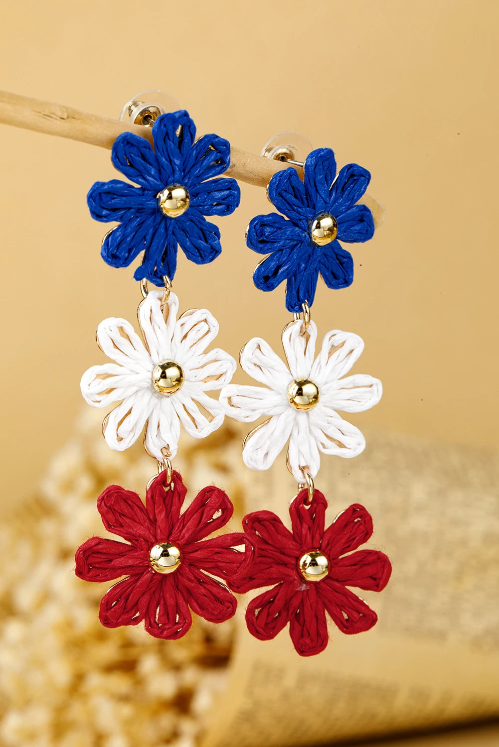 Red White & Blue Flower Earrings