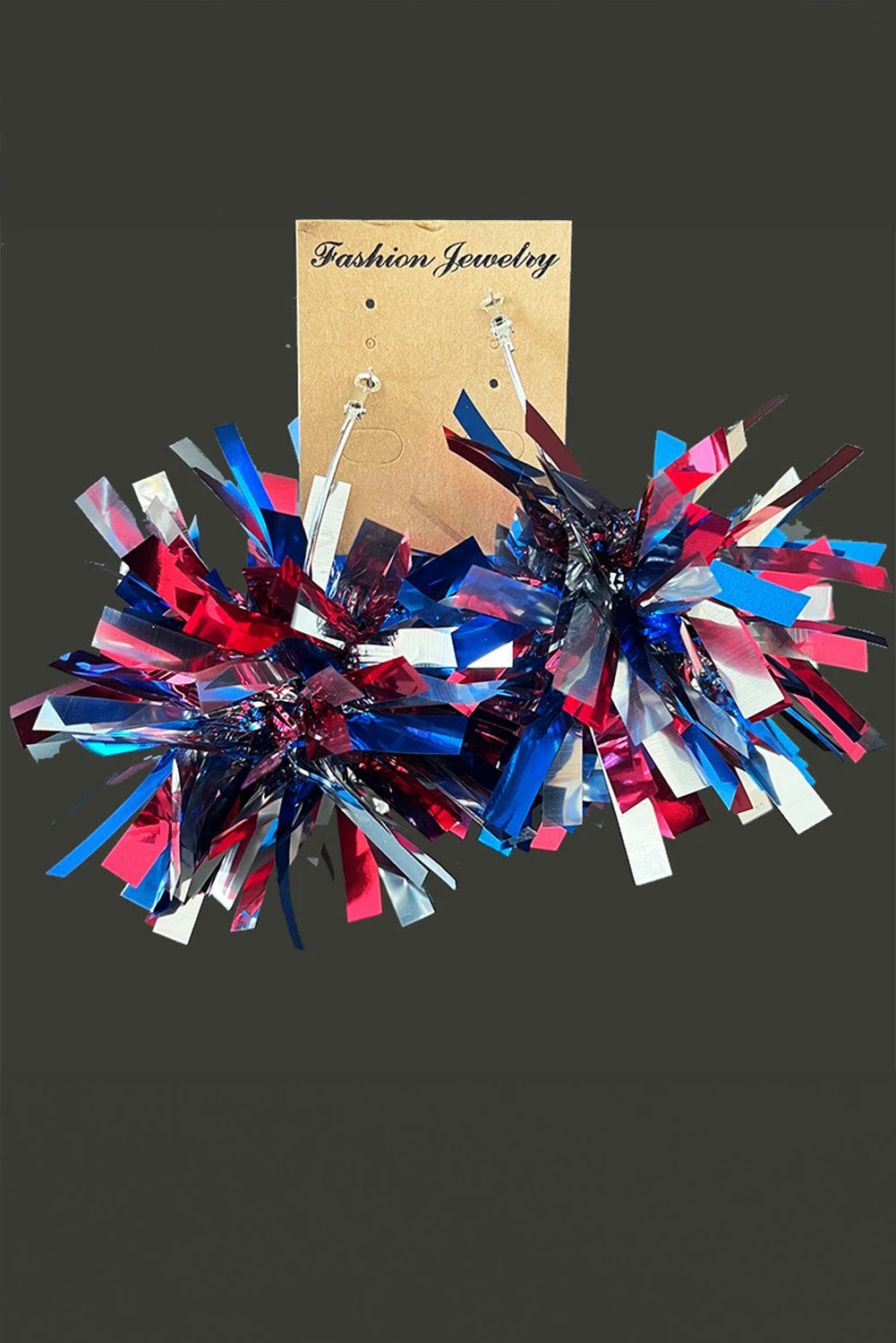 Red White & Blue Pom Pom/Tinsel Earrings