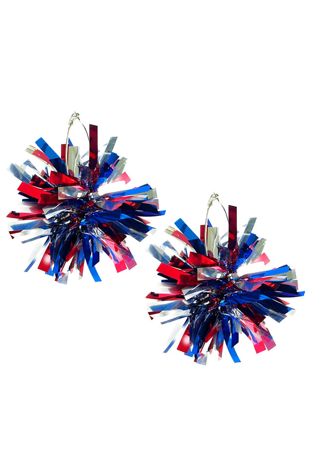 Red White & Blue Pom Pom/Tinsel Earrings