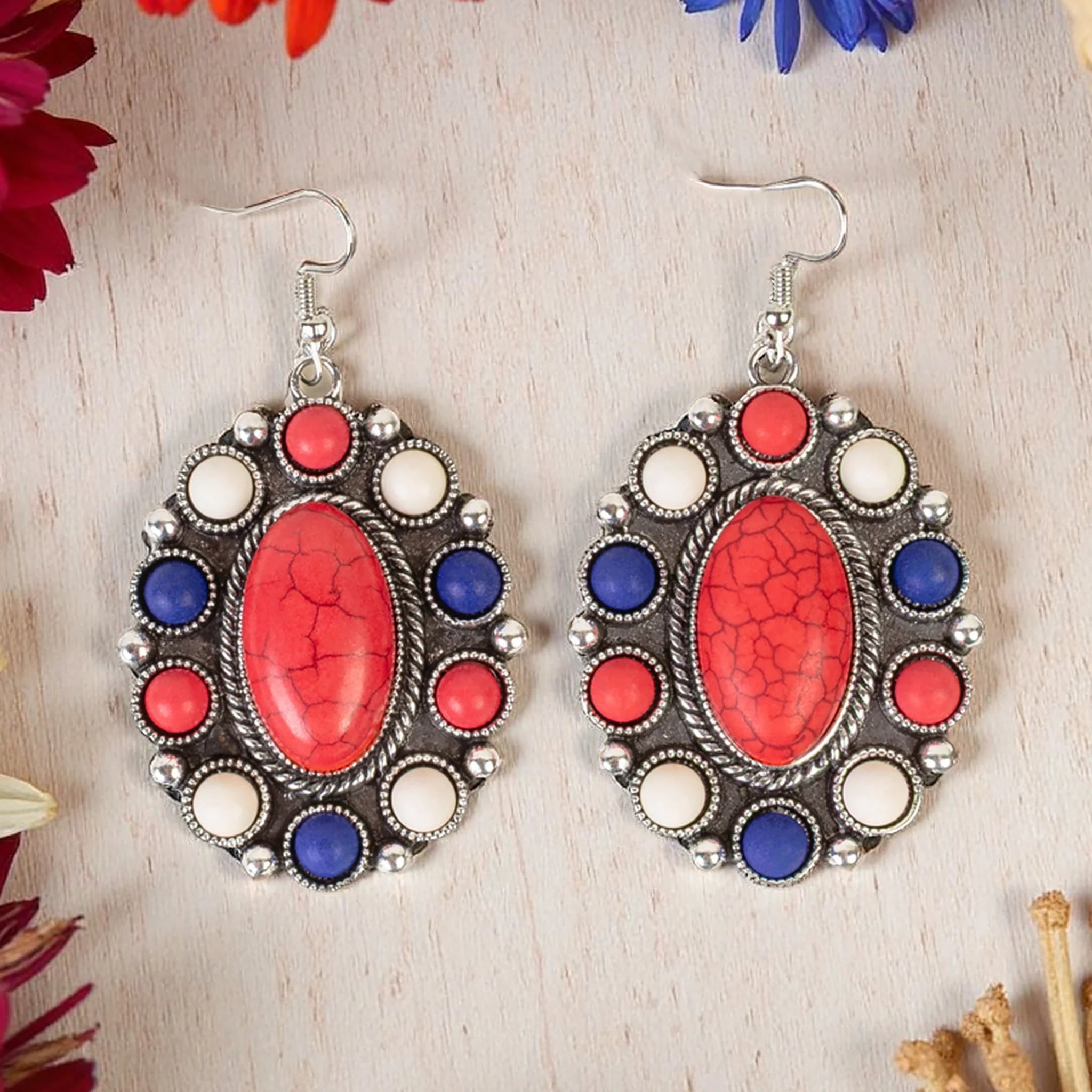 Squash Blossom Earrings - Red, White & Blue